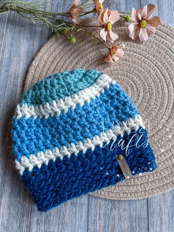 Teal & Navy Striped Knit Beanie Hat Genuine Blues Stripe Pom Beanie - Navy/Light Blue – Joe  main image 3