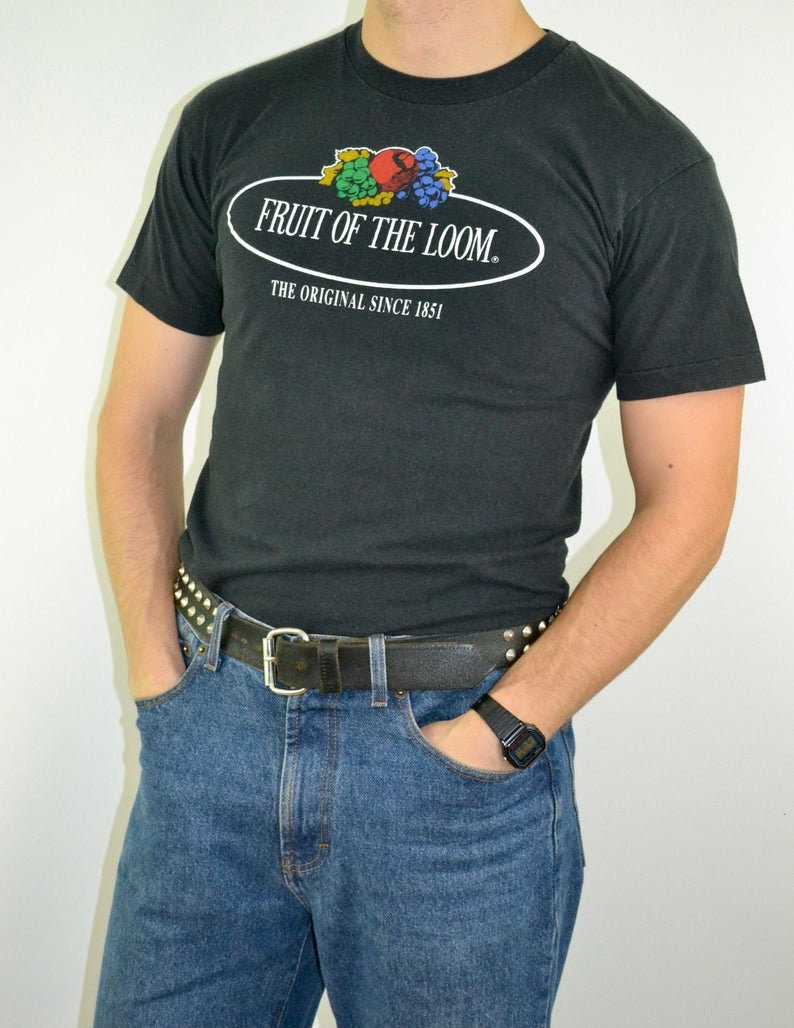 90s vintage Fruit of the Loom shirt Size Medium Vtg fanée noir Etsy