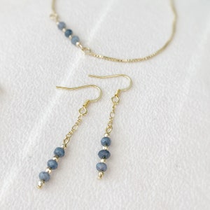 Blue agate threader earrings / Natural stone earrings / Stainless steel hooks