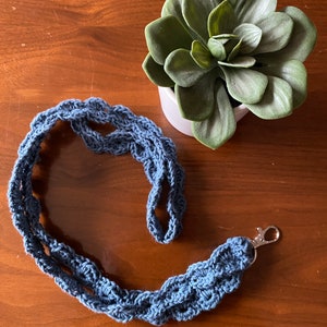dark blue Crochet lanyard | cotton lanyard/badge holder, keyring, keycard