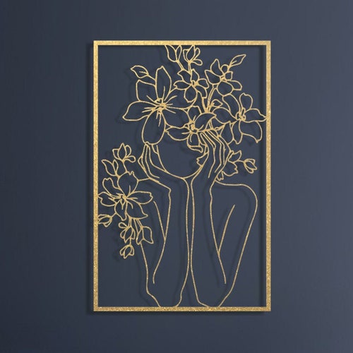 Gold Metal Line Art Female Face Gold Wall Art Gold Wall Etsy