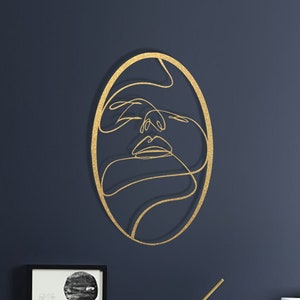 Single Line Art Gold Wall Decor, One Line Gold Wall Art for Above Bed
