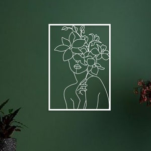 Minimalist Metal Line Art, White Metal Wall Art for Above Bed, Female Face Metal Wall Decor