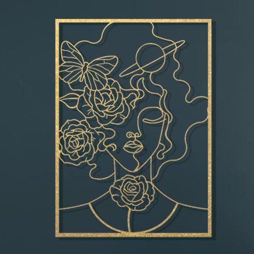 Gold Single Line Female Metal Wall Decor Unique Wall Art Etsy