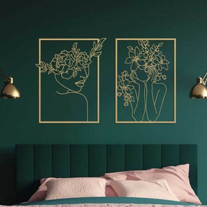 Gold Metal Line Art: Feminine Wall Decor, Set of 2