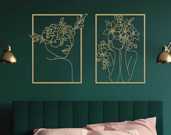 Gold Metal Line Art: Feminine Wall Decor, Set of 2