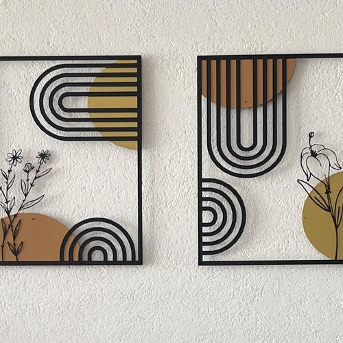Boho Metal Wall Art Set Mid Century Modern Wall Art Metal - Etsy