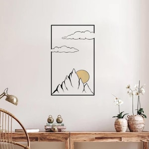 Mountain Wall Art with Gold Sun, Smoky Mountain Art, Outdoor Wall Art, Sunset Wall Art, Above Bed Decor, Metal Wall Art