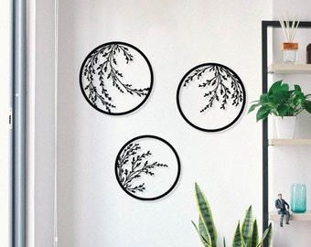 Floral Metal Wall Art: Round Leaf Decor, Set of 3