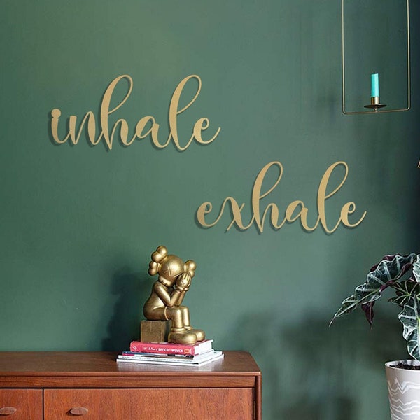 Inhale Exhale Metal Wall Sign, Gold Yoga Wall Decor, Gold Namaste Sign, Gold Letter for Wall