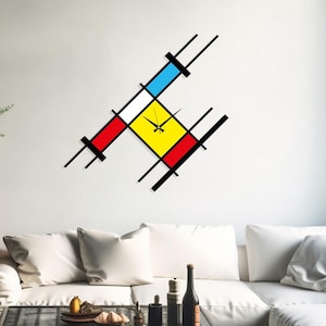 Rectangle Colorful Wall Clock, Modern Wall Clock, Surrealist Wall Art, Living Room Clock
