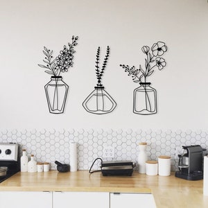 Metal Flower Vase Wall Art: 3 Piece Kitchen Decor Set