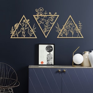 Gold Flower Metal Wall Art: Set of 3 Boho Floral Triangles