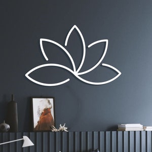 White Lotus Flower Wall Art, Metal Zen Room Wall Art for Yoga Studio, Lotus Flower Decor Above Bed