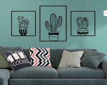 3 Pieces Cactus Wall Art, Framed Wall Art Set, Office Wall Decor