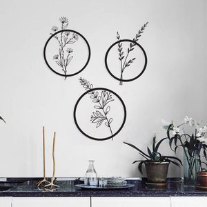 Abstract Floral Metal Wall Art Set: Minimalist Kitchen Decor
