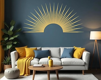 Gold Sunburst Metal Wall Decor: Modern Living Room Art
