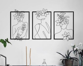 Set of 3 Metal Female Line Art: Minimalist Wall Decor
