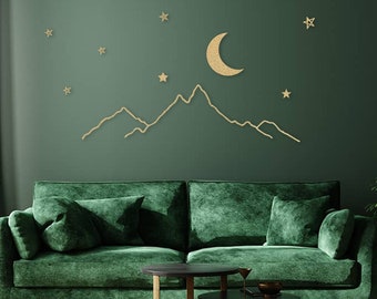 Gold Metal Mountain Wall Art: Moon & Stars Nursery Decor