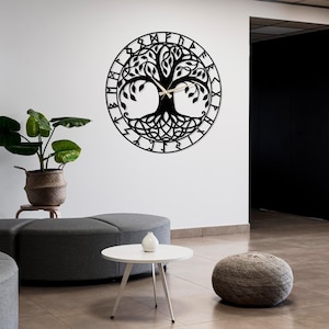Viking Compass Celtic Tree Wall Clock: Oversized Metal Art