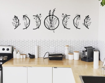 Metal Moon Phases Wall Hanging: Floral Celestial Decor
