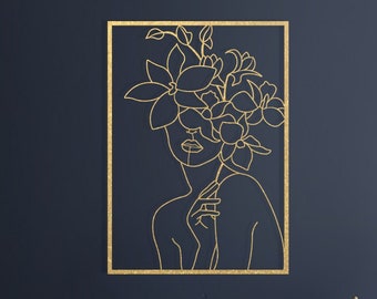 Female Gold Metal Wall Art, Gold Wall Decor, Gold Line Art Decor