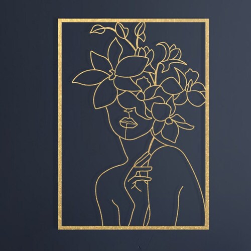 Female Line Art Gold Metal Wall Decor Black Woman Wall Art Etsy
