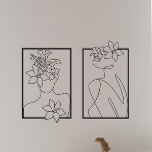 One Line Wall Art, Set of 2 Metal Line Art Woman