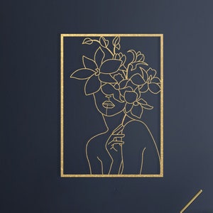 Female Gold Metal Wall Art, Gold Wall Decor, Gold Line Art Decor