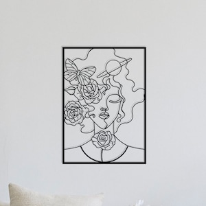 Galaxy Girl Metal Wall Art: One Line Art, Boho Bedroom Decor