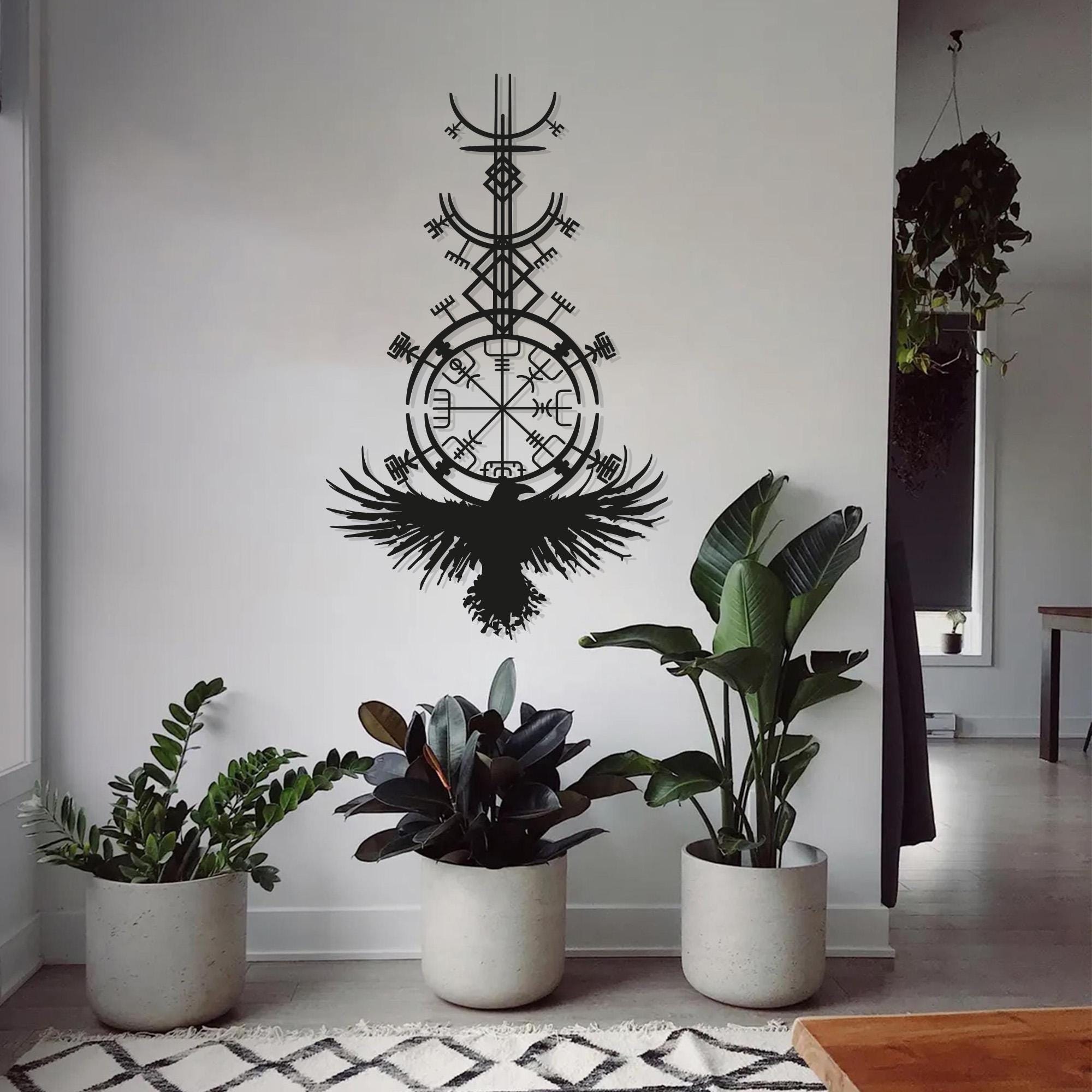 Raven Viking Compass Metal Wall Art: Nordic Vegvisir Decor - Etsy