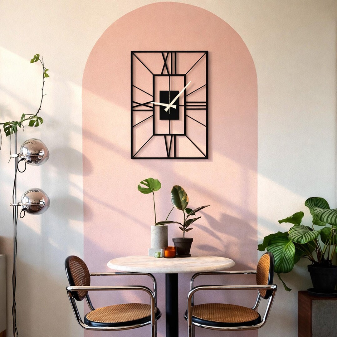Rounded Rectangle Clock Modern Large Rectangle Wall Clock, Geometric Rectangular Decorative ...