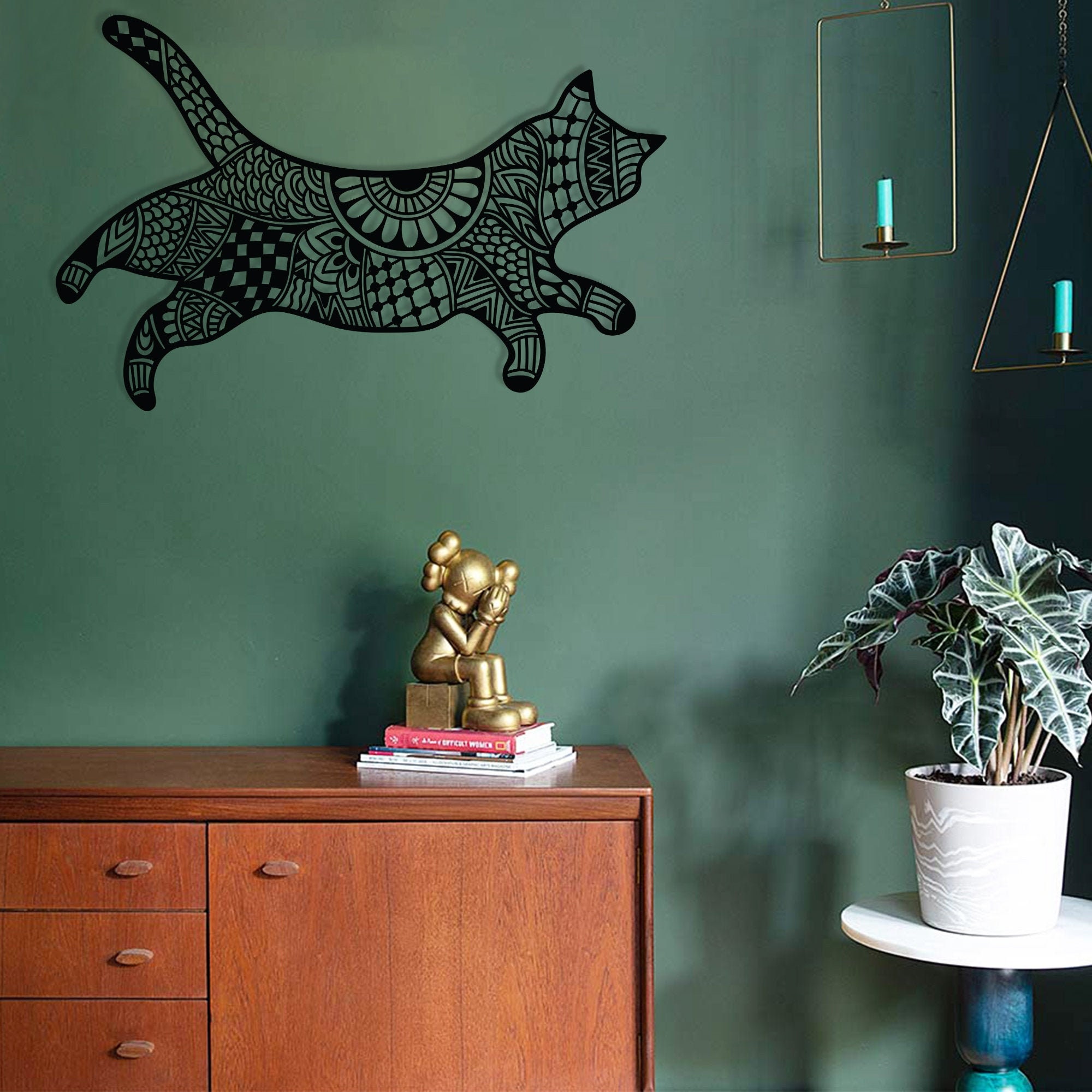 Black Cat Wall Art for Boho Room Zen Mandala Cat Wall Etsy UK