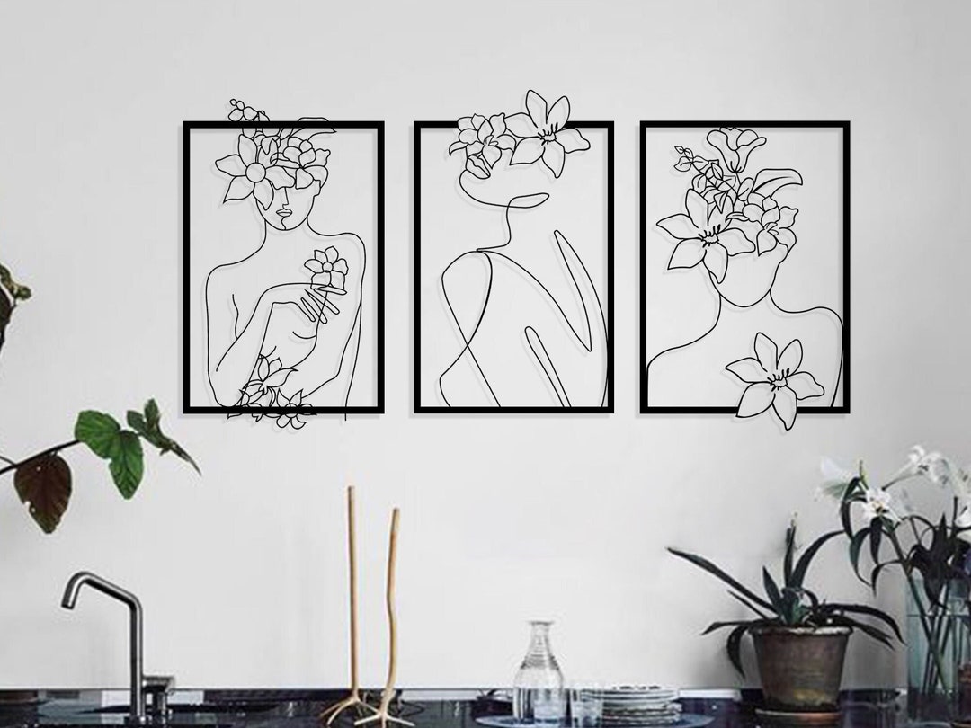 Set of 3 Metal Female Line Art: Minimalist Wall Decor - Etsy