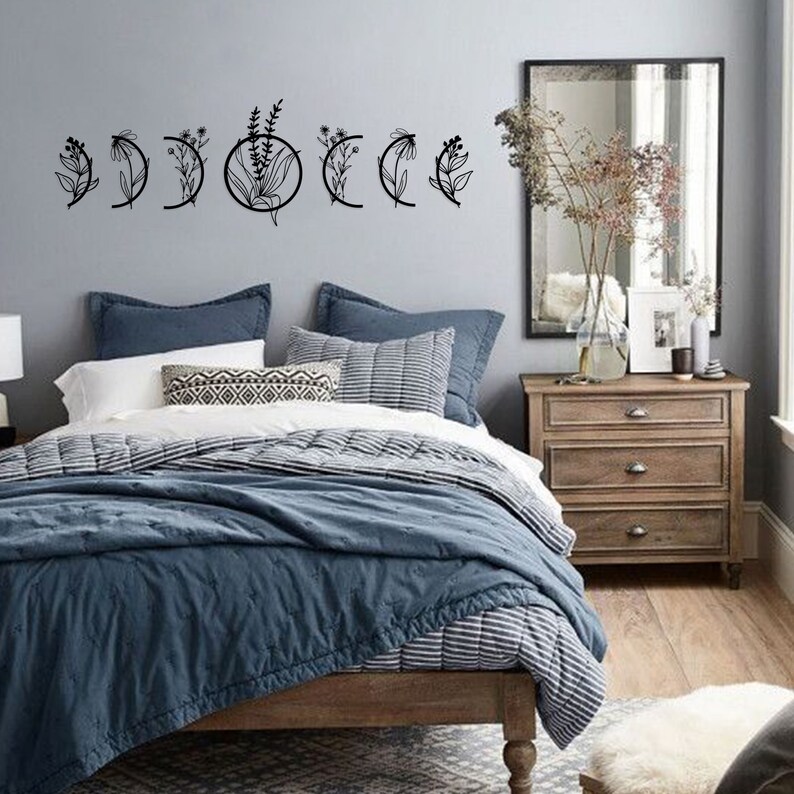 Moon Wall Hanging Metal Moon Phases Floral Wall Art Set Etsy