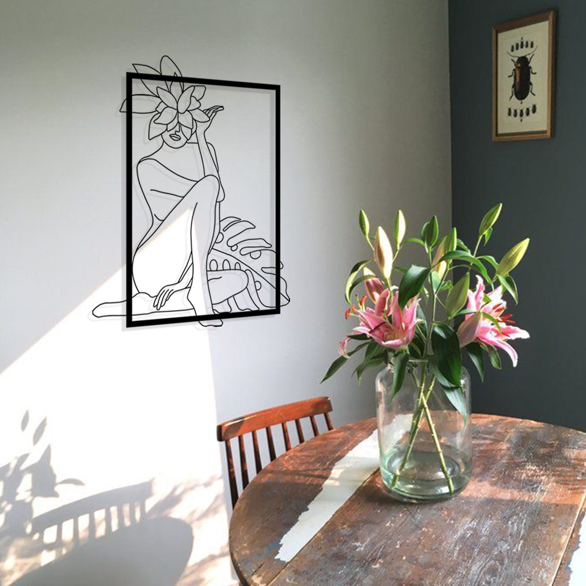 Female Line Art Wall Decor Monstera Wall Art Above Bed Wall - Etsy