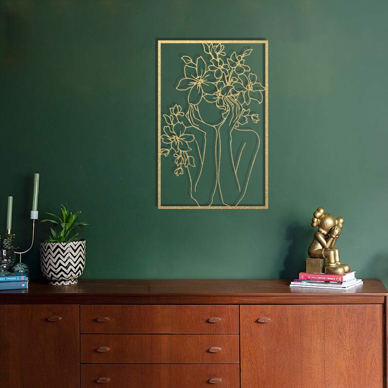Gold Metal Line Art Female Face Gold Wall Art Gold Wall Etsy