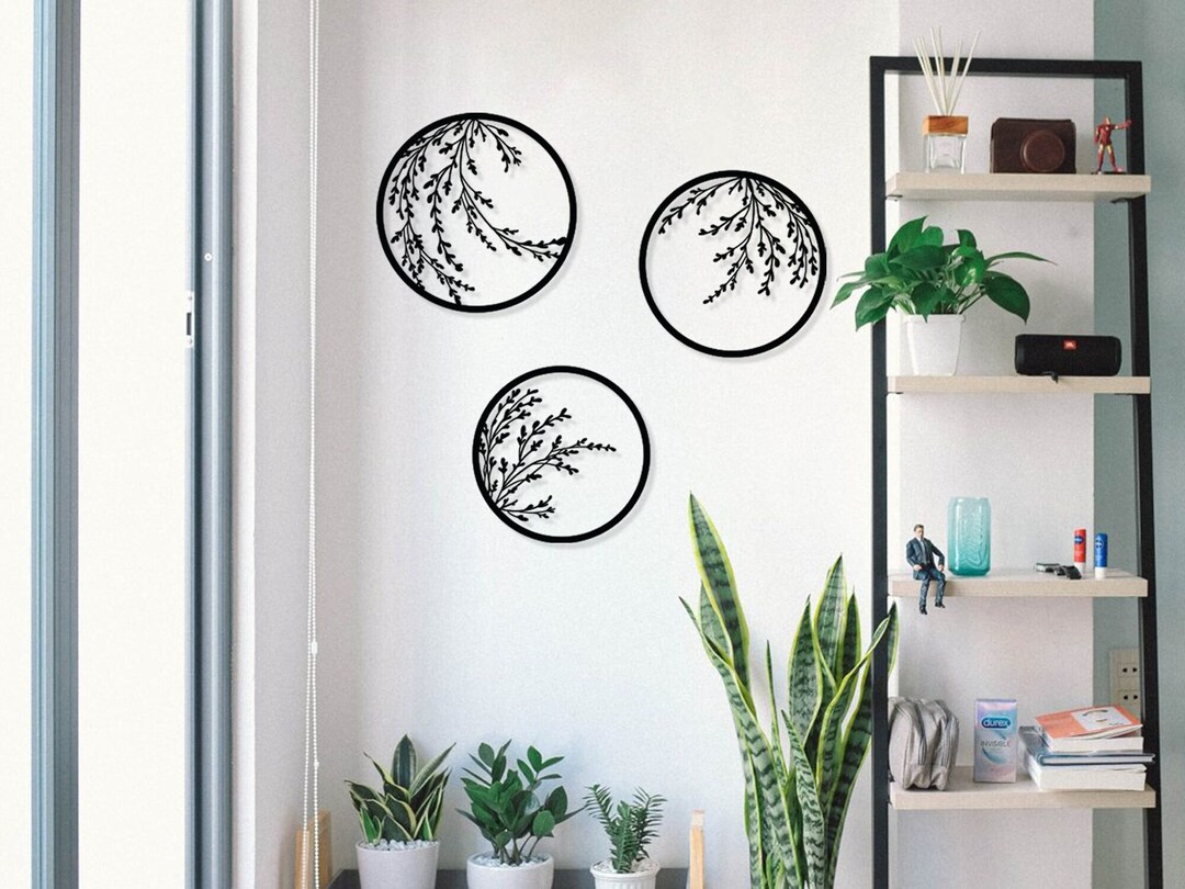 Floral Round Metal Wall Art, Set of 3 Metal Leafs Wall Art Etsy