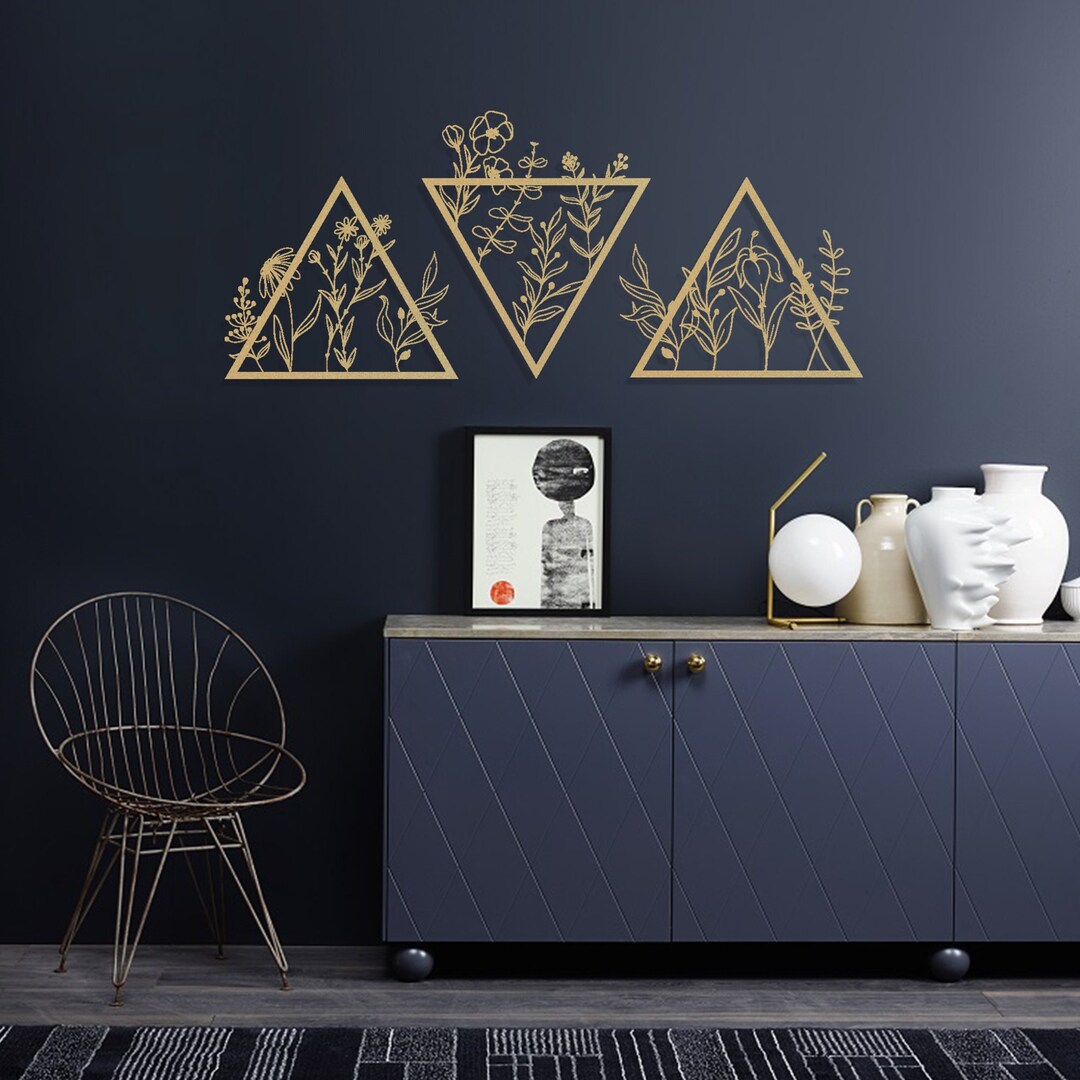 Gold Flower Wall Decor Set of 3 Gold Wall Art Gold Metal Etsy