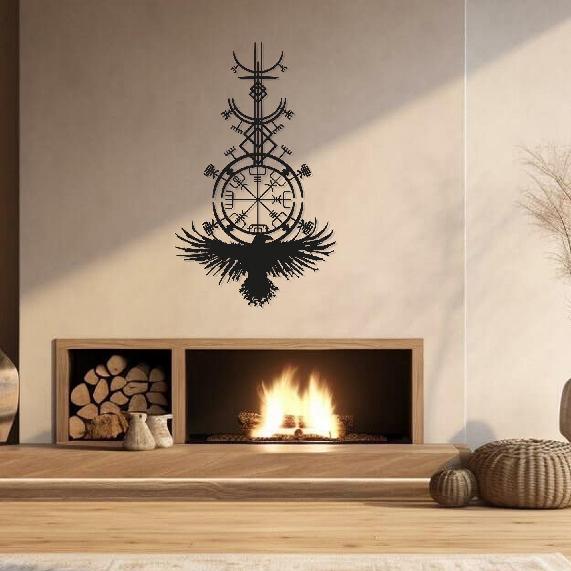 Raven Viking Compass Metal Wall Art: Nordic Vegvisir Decor - Etsy