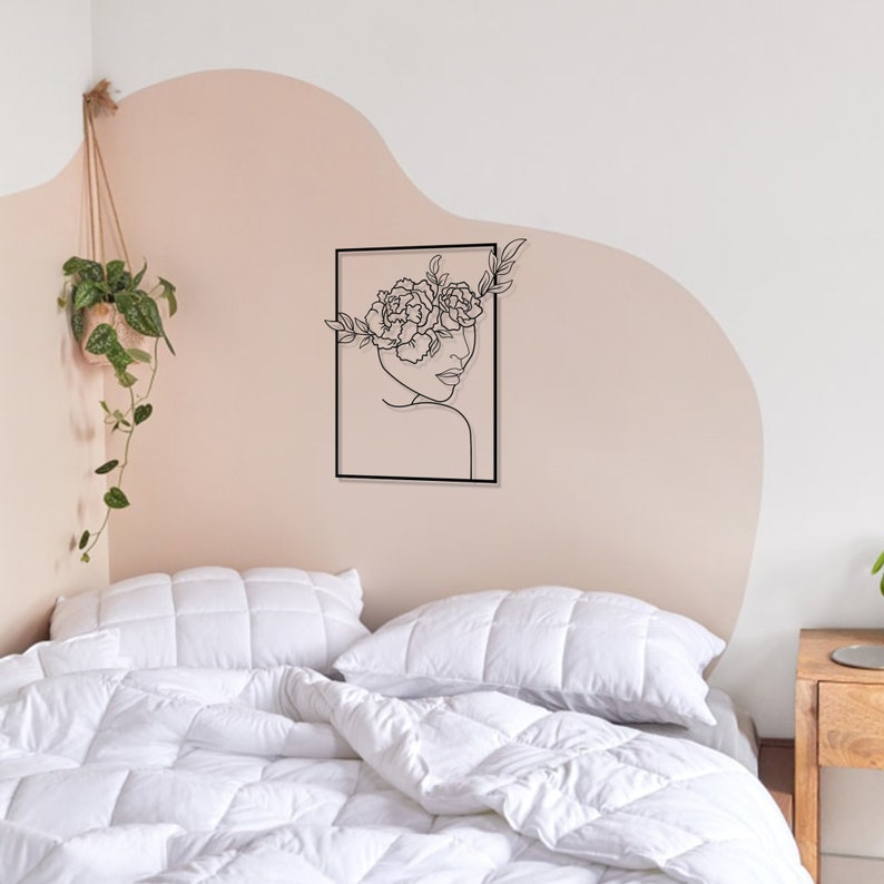 Single Line Art for Above Bed Flower Metal Art One Line Wall Etsy