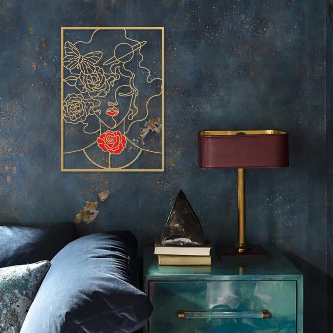 Gold Metal Line Art, Gold Female Wall Decor, Gold Wall Art Etsy