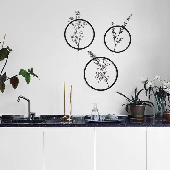 Abstract Floral Art for Kitchen Wall Decor Round Metal Wall - Etsy