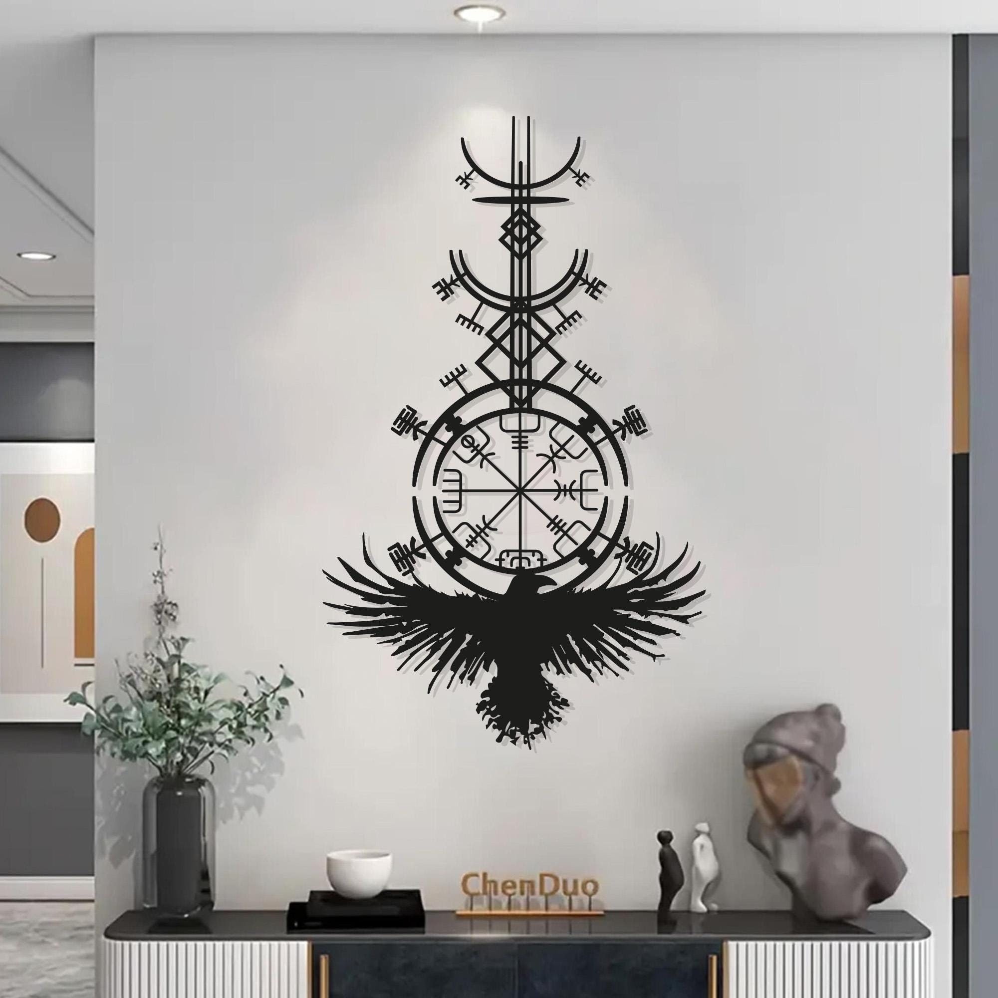 Raven Viking Compass Metal Wall Art: Nordic Vegvisir Decor - Etsy