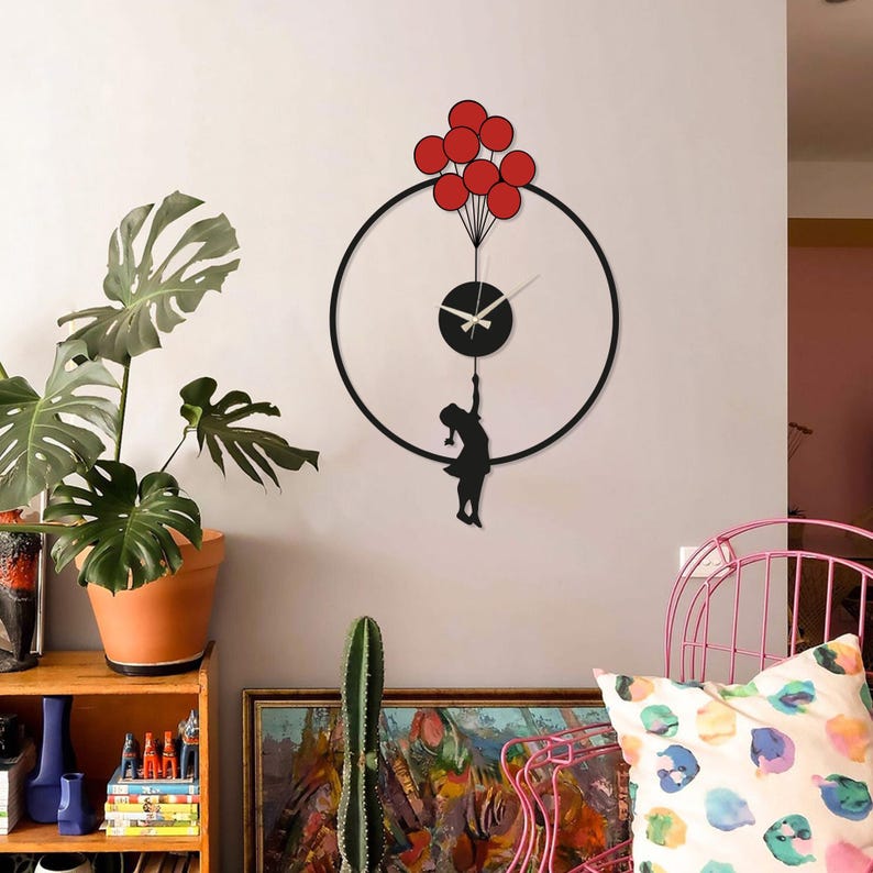 Banksy Balloon Girl Clock, Unusual Wall Clocks, Flying Balloons Funky ...