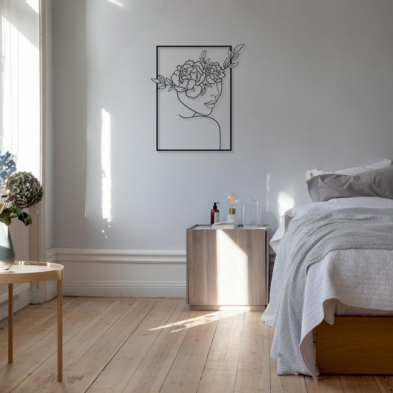 Single Line Art for Above Bed Flower Metal Art One Line Wall - Etsy