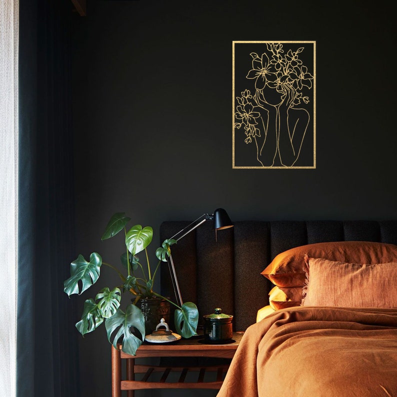 Gold Metal Line Art Female Face Gold Wall Art Gold Wall Etsy