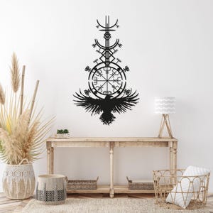 Raven Viking Compass Metal Wall Art: Nordic Vegvisir Decor - Etsy
