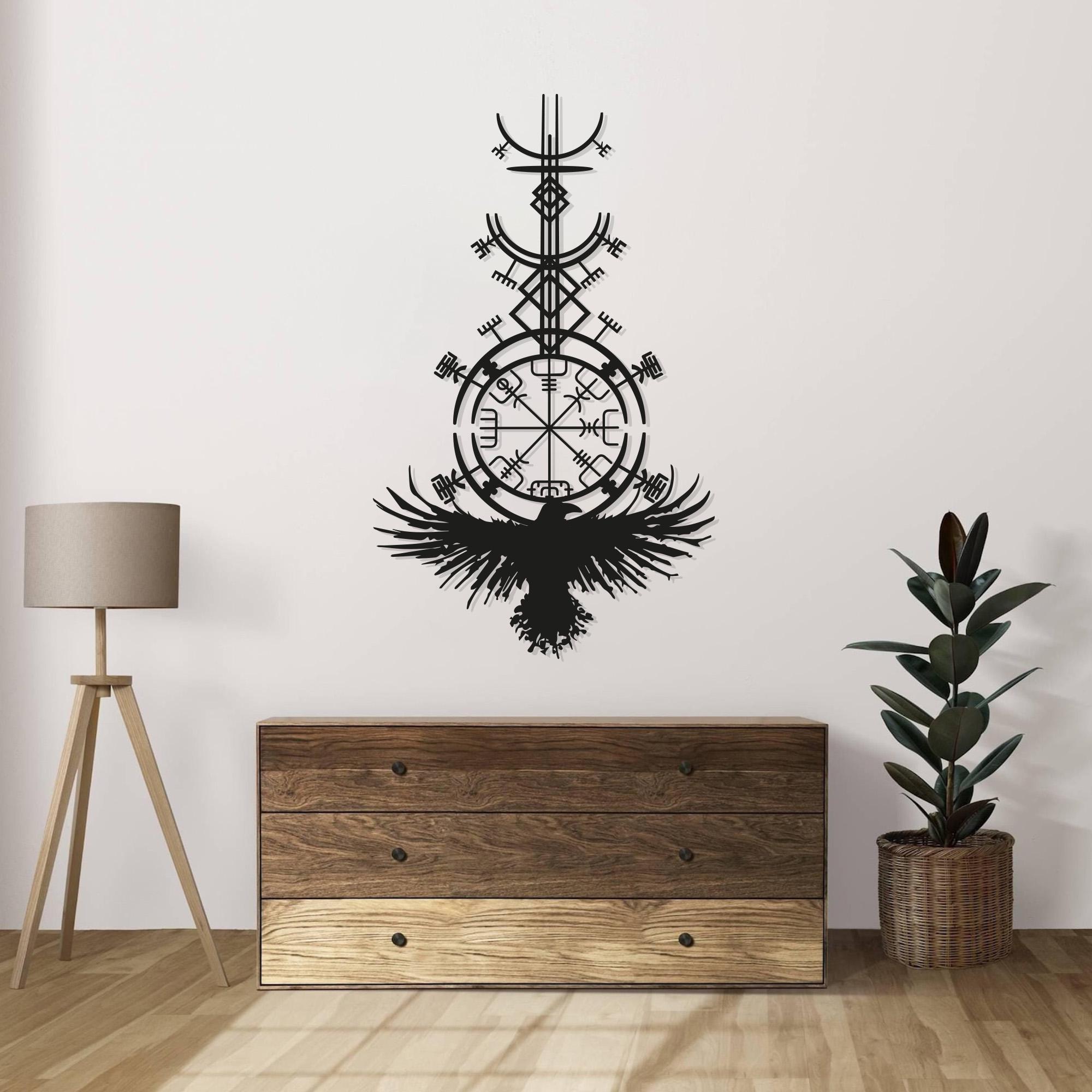 Raven Viking Compass Metal Wall Art: Nordic Vegvisir Decor - Etsy