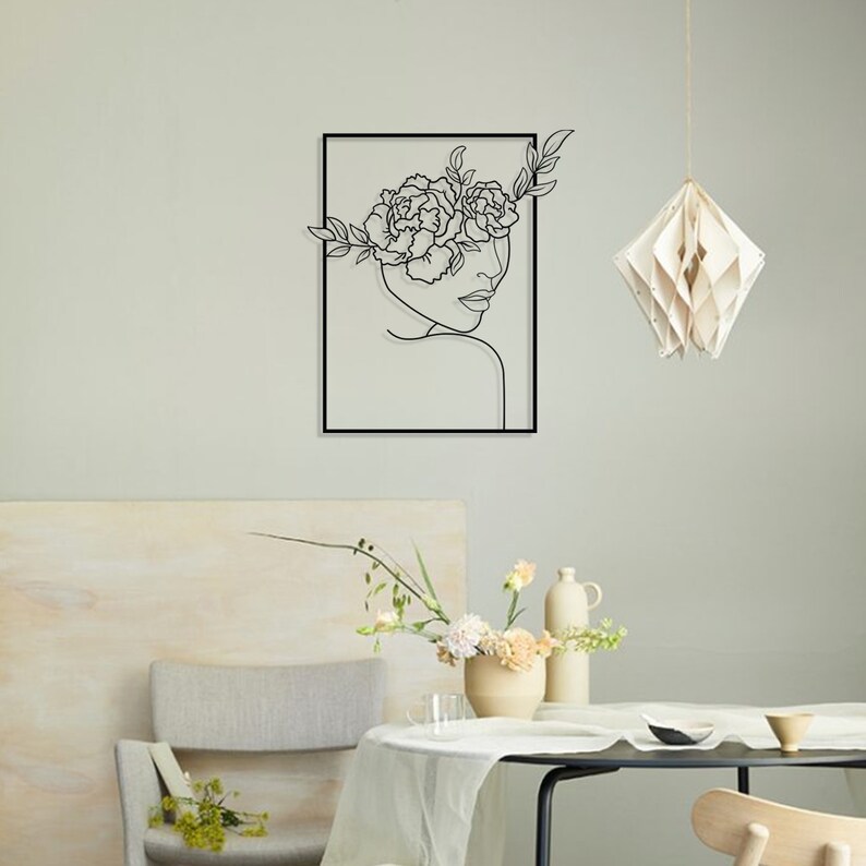 Single Line Art for Above Bed Flower Metal Art One Line Wall Etsy